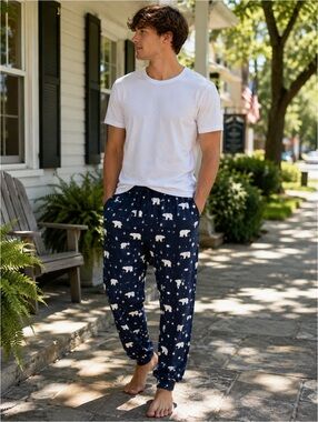 Men's Navy Polar Bear Print Lounge Pants Size Large